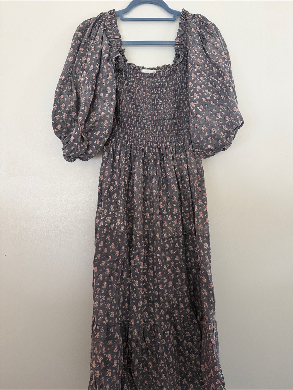 Navy Floral Maxi Dress with Pink Accents